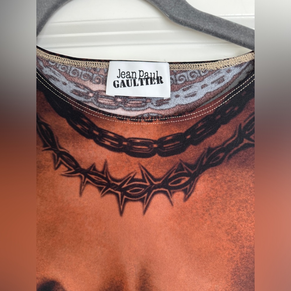 Jean Paul Gautier The Long Ebony Body Tattoo Dress Dark Nude Size S - Picture 4 of 16